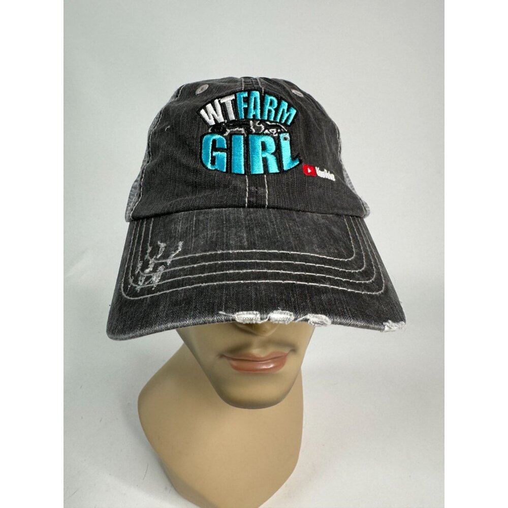 WT Farm Girl Distressed Trucker Hat YouTube Logo Embroidered Adjustable One Size